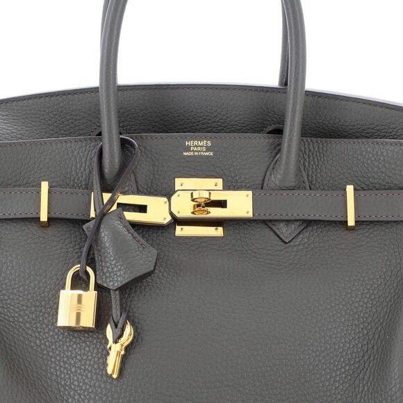 Hermes Birkin Handbag Vert Olive Clemence with Gold Hardware 30 Green - Picture 6 of 8